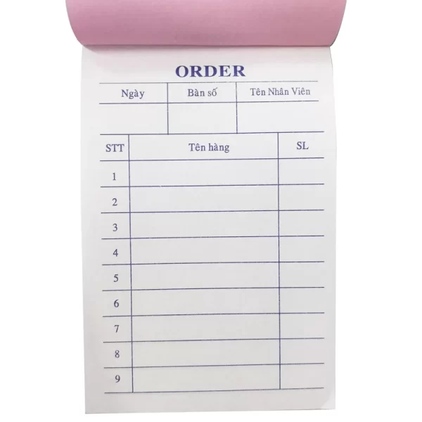 Sổ order 2 liên